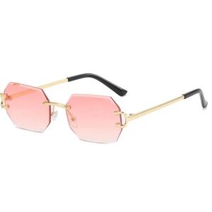 Women Sunglasses Rimless‎ Fashion Pink Lens Octagon Frame Sun Glasses Lentes New
